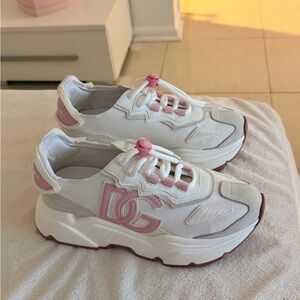 Dolce & Gabbana White and Pink Kids Sneakers